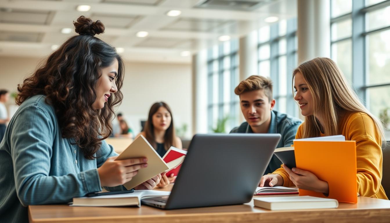 Student using a study guide to organize academic notes